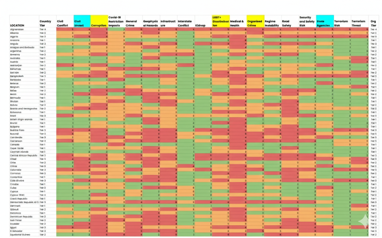 Country Risk Matrix showing risk levels across 135 countries